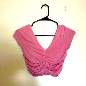 Publik | Romantic Pink Ruched V-Neck Crop Top